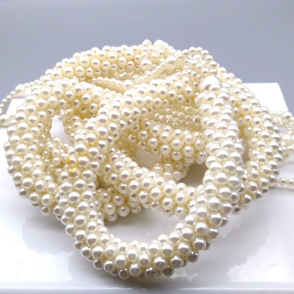 Crocheted Seed Pearls Rope Lariat, Elegant Flapper Sautoir, Classy Vintage - Picture 4 of 5